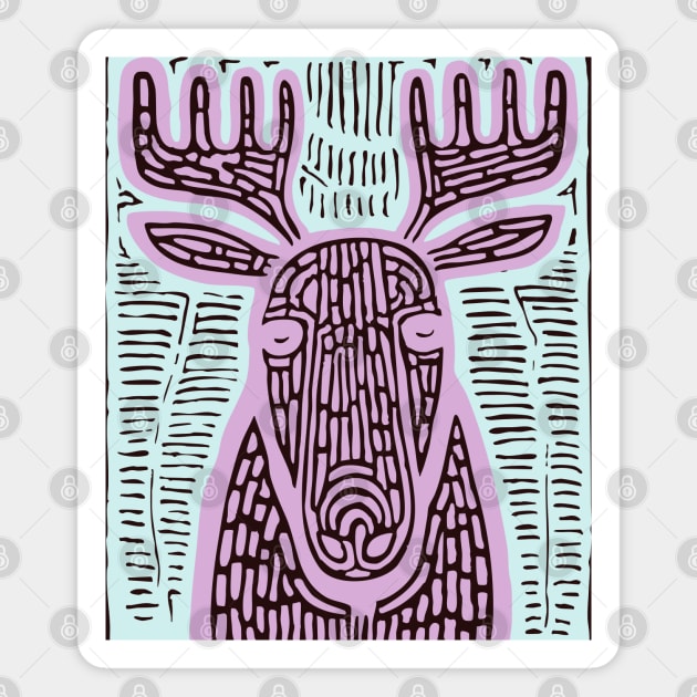 Reindeer Totem - Whimsical Winter Woodland Art Magnet by TuncGK